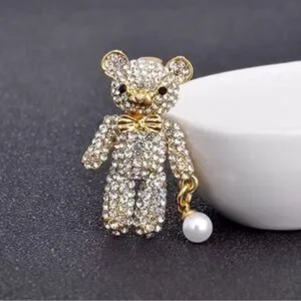 Wuli&baby Sparkling Rhinestone Bear Brooches Pin